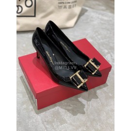 Salvatore Ferragamo New Patent Leather Bow Pointed High Heels For Women Black