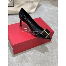 Salvatore Ferragamo New Patent Leather Bow Pointed High Heels For Women Black