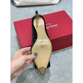 Salvatore Ferragamo New Patent Leather Bow Pointed High Heels For Women Black