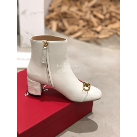 Salvatore Ferragamo Autumn Winter New Calf High Heel Short Boots For Women White