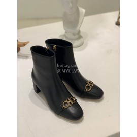 Salvatore Ferragamo Autumn Winter Calf High Heel Short Boots For Women Black