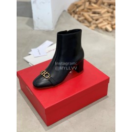 Salvatore Ferragamo Autumn Winter Calf High Heel Short Boots For Women Black