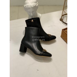Salvatore Ferragamo Autumn Winter Calf High Heel Short Boots For Women Black