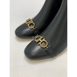 Salvatore Ferragamo Autumn Winter Calf High Heel Short Boots For Women Black
