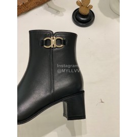Salvatore Ferragamo Autumn Winter Black Calf High Heel Short Boots For Women 