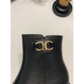 Salvatore Ferragamo Autumn Winter Black Calf High Heel Short Boots For Women 