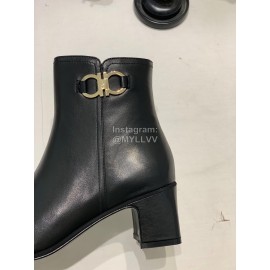Salvatore Ferragamo Autumn Winter Calf High Heel Short Boots Black For Women 