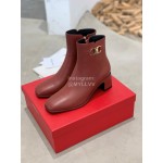 Salvatore Ferragamo Autumn Winter Calf High Heel Short Boots For Women Wine Red