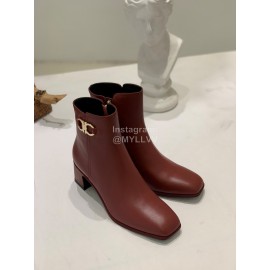 Salvatore Ferragamo Autumn Winter Calf High Heel Short Boots For Women Wine Red
