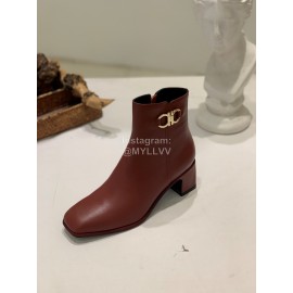 Salvatore Ferragamo Autumn Winter Calf High Heel Short Boots For Women Wine Red