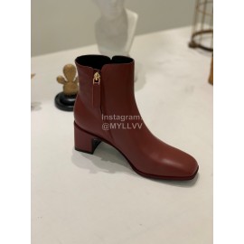 Salvatore Ferragamo Autumn Winter Calf High Heel Short Boots For Women Wine Red