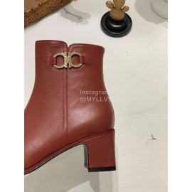 Salvatore Ferragamo Autumn Winter Calf High Heel Short Boots For Women Wine Red