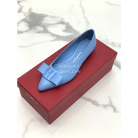 Salvatore Ferragamo Fashion Blue Sheepskin Bow Shoes For Women 
