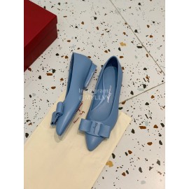 Salvatore Ferragamo Fashion Blue Sheepskin Bow Shoes For Women 
