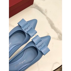 Salvatore Ferragamo Fashion Blue Sheepskin Bow Shoes For Women 
