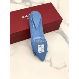 Salvatore Ferragamo Fashion Blue Sheepskin Bow Shoes For Women 