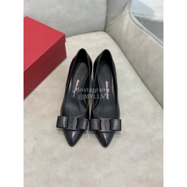 Salvatore Ferragamo Fashion Sheepskin Bow High Heel Shoes For Women Black