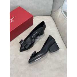 Salvatore Ferragamo Fashion Sheepskin Bow High Heel Shoes For Women Black