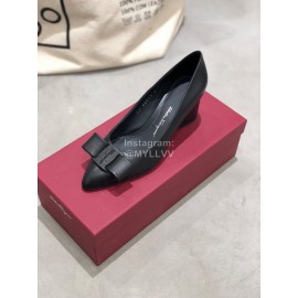 Salvatore Ferragamo Fashion Sheepskin Bow High Heel Shoes For Women Black