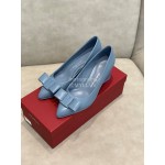 Salvatore Ferragamo Fashion Sheepskin Bow High Heel Shoes For Women Blue
