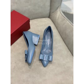 Salvatore Ferragamo Fashion Sheepskin Bow High Heel Shoes For Women Blue
