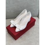 Salvatore Ferragamo Fashion Sheepskin Bow High Heel Shoes For Women White