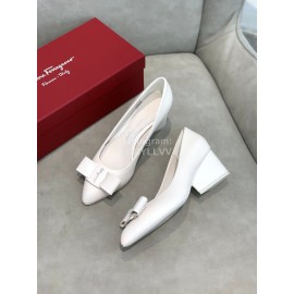 Salvatore Ferragamo Fashion Sheepskin Bow High Heel Shoes For Women White