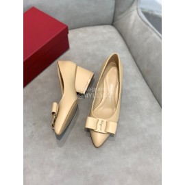Salvatore Ferragamo Fashion Sheepskin Bow High Heel Shoes For Women Beige