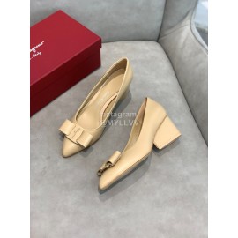 Salvatore Ferragamo Fashion Sheepskin Bow High Heel Shoes For Women Beige