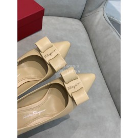 Salvatore Ferragamo Fashion Sheepskin Bow High Heel Shoes For Women Beige