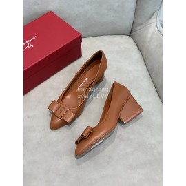 Salvatore Ferragamo Fashion Sheepskin Bow High Heel Shoes For Women Brown