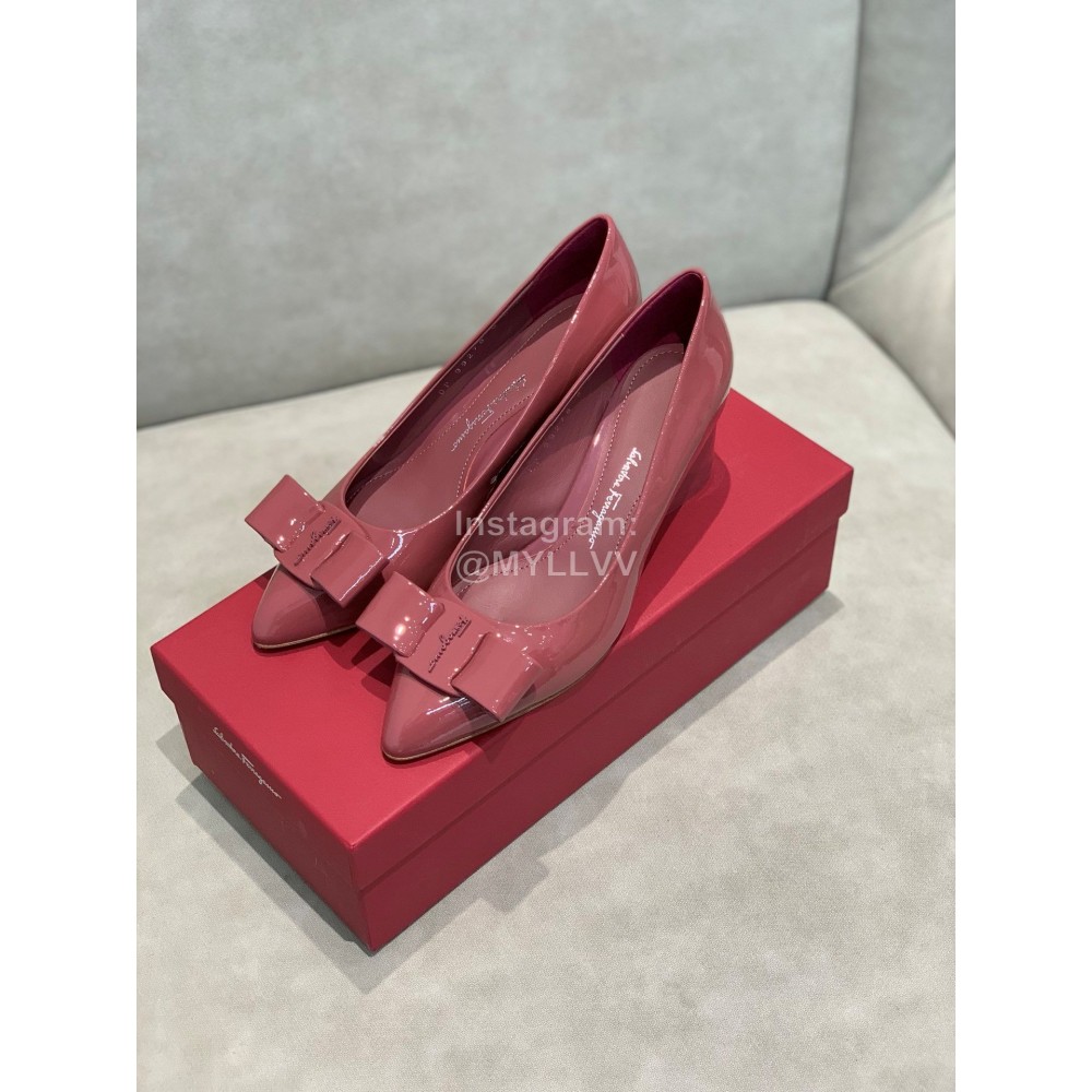 Salvatore Ferragamo Fashion Sheepskin Bow High Heel Shoes For Women Wine Red