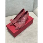 Salvatore Ferragamo Fashion Sheepskin Bow High Heel Shoes For Women Wine Red