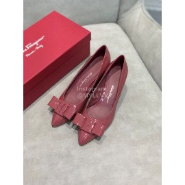 Salvatore Ferragamo Fashion Sheepskin Bow High Heel Shoes For Women Wine Red