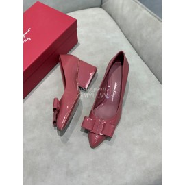 Salvatore Ferragamo Fashion Sheepskin Bow High Heel Shoes For Women Wine Red