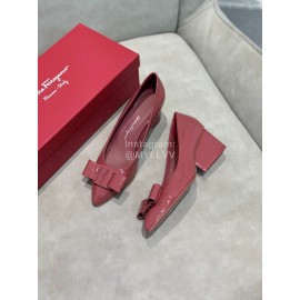 Salvatore Ferragamo Fashion Sheepskin Bow High Heel Shoes For Women Wine Red