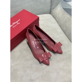 Salvatore Ferragamo Fashion Sheepskin Bow High Heel Shoes For Women Wine Red