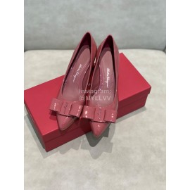 Salvatore Ferragamo Fashion Sheepskin Bow High Heel Shoes For Women Wine Red
