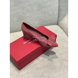 Salvatore Ferragamo Fashion Sheepskin Bow High Heel Shoes For Women Wine Red