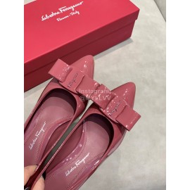 Salvatore Ferragamo Fashion Sheepskin Bow High Heel Shoes For Women Wine Red