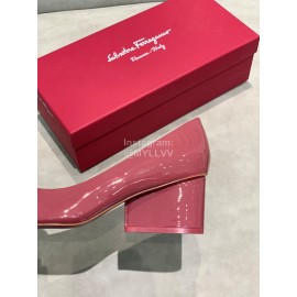 Salvatore Ferragamo Fashion Sheepskin Bow High Heel Shoes For Women Wine Red