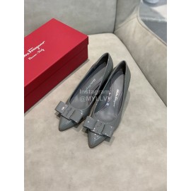 Salvatore Ferragamo Fashion Sheepskin Bow High Heel Shoes For Women Gray