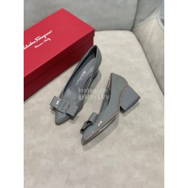 Salvatore Ferragamo Fashion Sheepskin Bow High Heel Shoes For Women Gray
