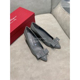 Salvatore Ferragamo Fashion Sheepskin Bow High Heel Shoes For Women Gray