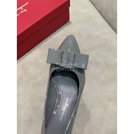 Salvatore Ferragamo Fashion Sheepskin Bow High Heel Shoes For Women Gray
