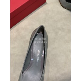 Salvatore Ferragamo Fashion Sheepskin Bow High Heel Shoes For Women Gray