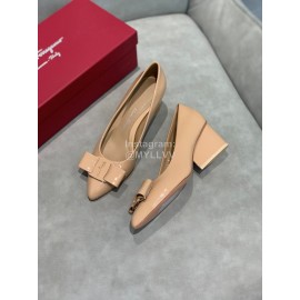 Salvatore Ferragamo Fashion Sheepskin Bow High Heel Shoes For Women Khaki