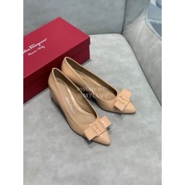 Salvatore Ferragamo Fashion Sheepskin Bow High Heel Shoes For Women Khaki