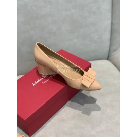 Salvatore Ferragamo Fashion Sheepskin Bow High Heel Shoes For Women Khaki