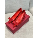Salvatore Ferragamo Fashion Sheepskin Bow High Heel Shoes For Women Red